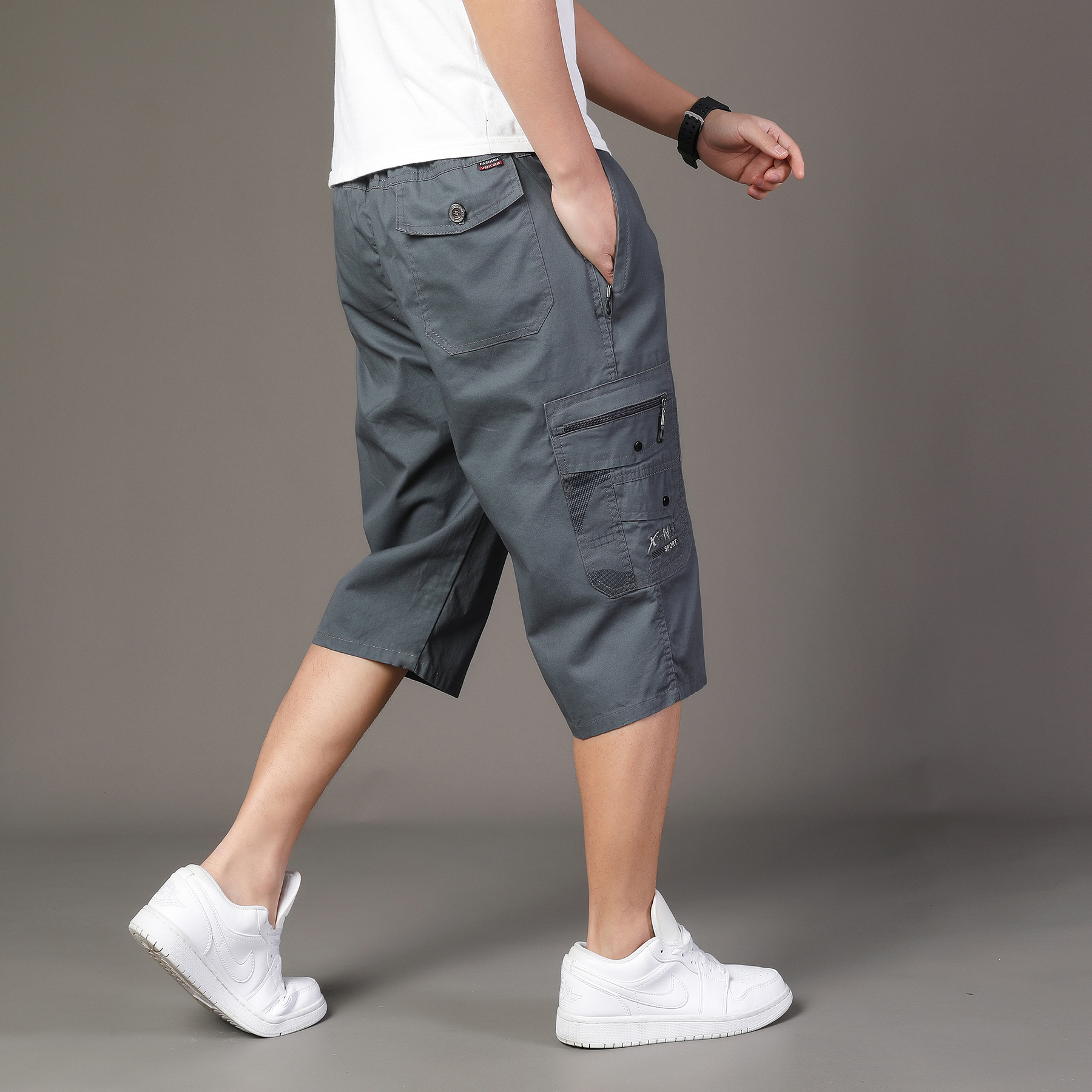 Men Shoes Joggers - Zipper Pocket Workwear Shorts Mens Knee